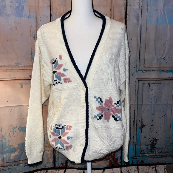 Gina Peters Sport vintage cardigan sweater preppy, cottagecore, cozy aesthetic M - Picture 1 of 7
